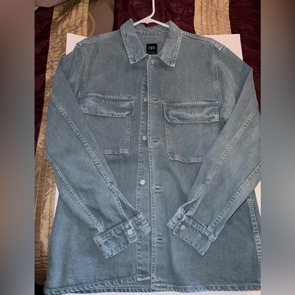 Zara men’s denim button up large blue